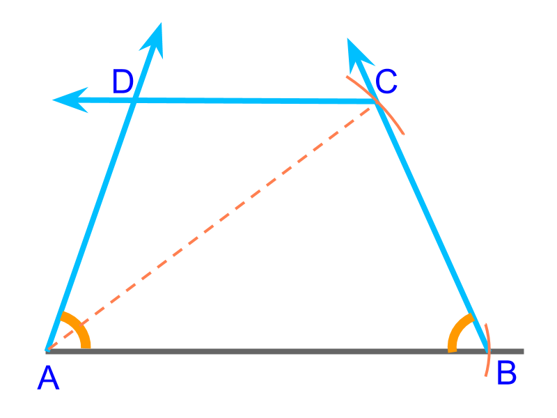construction of trapezium with 1 base, 1 diagonal, and 2 angle