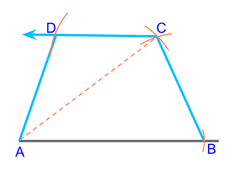 construction of trapezium with 2 bases, 1 diagonal, 1 side